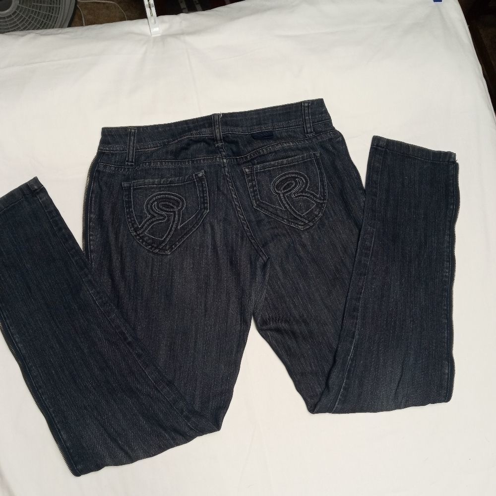 Rocawear Hannah blue jeans women's size 7 skinny leg dark wash zipper sides
